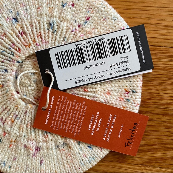Misha & Puff NWT Simple Beret, 0-6m, Lolipop Confetti 100% Merino Wool